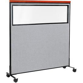 Global Industrial 694998MGY Interion® Mobile Deluxe Office Partition Panel with Partial Window, 60-1/4"W x 64-1/2"H, Gray image.