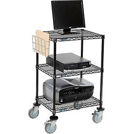 Global Industrial 695358BK Nexel™ 3-Shelf Mobile Wire Printer Stand with Document Holder, 24"W x 18"D x 40"H, Black image.