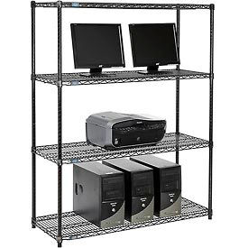 Global Industrial 695401BK Nexel™ 4-Shelf Wire Computer LAN Workstation, 48"W x 18"D x 63"H, Black image.