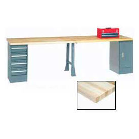 Global Industrial 318925 Global Industrial™ 96 x 30 Extra Long Production Workbench - Maple Block Square Edge - Gray image.