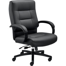 Global Industrial 238524 Interion® Big & Tall Executive Chair With High Back & Fixed Arms, Bonded Leather, Black image.