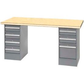Global Industrial 318868 Global Industrial™ 96"W x 30"D Pedestal Workbench - 7 Drawers, Shop Top Square Edge- Gray image.
