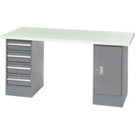 Global Industrial 96 x 30 Pedestal Workbench - 4 Drawers & Cabinet, Laminate Square Edge Gray