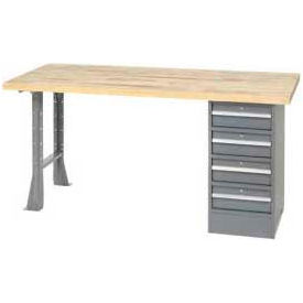 Global Industrial 318895 Global Industrial™ 96 x 30 Pedestal Workbench - 4 Drawers & Open Leg, Maple Square Edge Gray image.