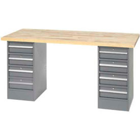 Global Industrial 318885 Global Industrial™ 96 x 30 Pedestal Workbench - 8 Drawers, Maple Block Square Edge - Gray image.