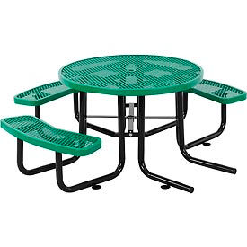 Global Industrial 695290GN Global Industrial™ 46" Round Picnic Table, Wheelchair Accessible, Green image.
