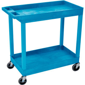 Luxor Corp EC11-BU Luxor Plastic Utility Cart w/2 Shelves, 400 lb. Capacity, 35-1/4"L x 18"W x 34-1/4"H, Blue image.