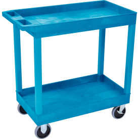 Luxor Corp EC11HD-BU Luxor Plastic Utility Cart w/2 Shelves, 500 lb. Capacity, 35-1/4"L x 18"W x 35-1/4"H, Blue image.