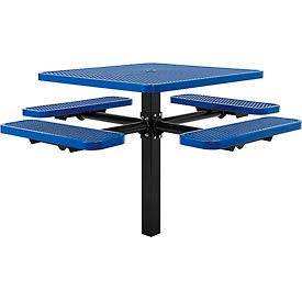 Global Industrial 695293BL Global Industrial™ 46" Square Picnic Table, In Ground Mount, Expanded Metal, Blue image.