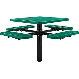 Global Industrial 695293GN Global Industrial™ 46" Square Picnic Table, In Ground Mount, Expanded Metal, Green image.