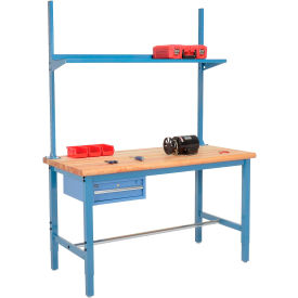 Global Industrial 318956BL Global Industrial™ 60x30 Production Workbench Maple Safety Edge - Drawer, Upright & Shelf BL image.