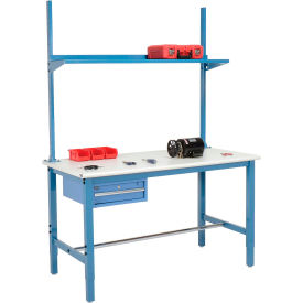 Global Industrial 318960BL Global Industrial™ 60x30 Production Workbench ESD Safety Edge - Drawer Upright & Shelf BL image.
