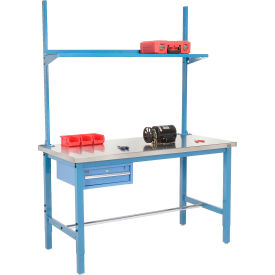 Global Industrial 318964BL Global Industrial™ 60x30 Production Workbench Stainless Steel - Drawer, Upright & Shelf - BL image.