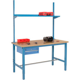 Global Industrial 60x36 Production Workbench Shop Top Square Edge - Drawer, Upright & Shelf BL