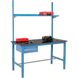 Global Industrial 318971BL Global Industrial™ 60x36 Production Workbench Phenolic Safety Edge - Drawer, Upright & Shelf BL image.