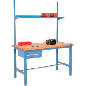 Global Industrial 318985BL Global Industrial™ 72x36 Production Workbench Maple Square Edge - Drawer, Upright & Shelf-BL image.