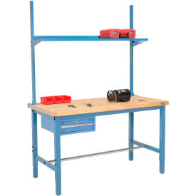 Global Industrial 96x30 Production Workbench Birch Square Edge - Drawer, Upright & Shelf BL