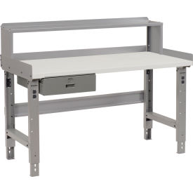 Global Industrial 319079BGY Global Industrial™ 48 x 36 Adj Height Workbench w/Drawer&Riser, GY Plastic Laminate Square Top image.