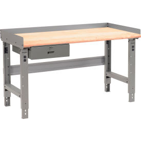 Global Industrial 48 x 30 Adj Height Workbench w/Drawer, Gray- Maple Safety Edge Top