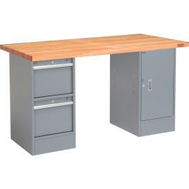 Global Industrial 60 x 30 Pedestal Workbench - 2 Drawers and Cabinet, Maple Safety Edge - Gray Global Industrial 60 x 30 Pedestal Workbench - 2 Drawers and Cabinet, Maple Safety Edge - Gray