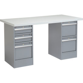 Global Industrial 60 x 30 Pedestal Workbench - 5 Drawers, Plastic Laminate Square Edge - Gray