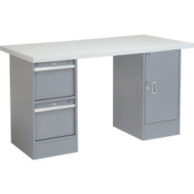 Global Industrial 319041 Global Industrial™ 60 x 30 Pedestal Workbench 2 Drawers and Cabinet, Laminate Square Edge Gray image.