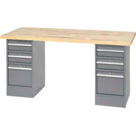 Global Industrial 319032 Global Industrial™ 96 x 30 Pedestal Workbench - 6 Drawers, Maple Block Square Edge - Gray image.