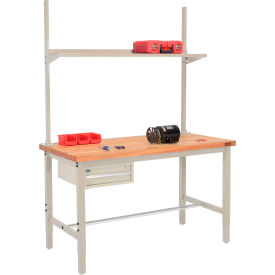 Global Industrial 318995TN Global Industrial™ 96x30 Production Workbench Maple Square Edge - Drawer, Upright & Shelf TN image.