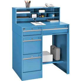 Global Industrial 319063BL Global Industrial™ Pedestal Shop Desk w/ 4 Drawers & Shelf, 38"W x 29"D, Blue image.
