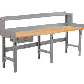 Global Industrial 319085BGY Global Industrial™ 96 x 30 Adj Height Workbench w/Drawer&Riser, Gray- Maple Square Edge Top image.