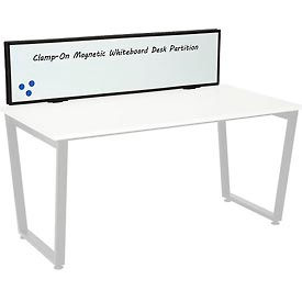 Global Industrial 695447 Interion® Universal Clamp-On Desk Partition - Magnetic Whiteboard image.