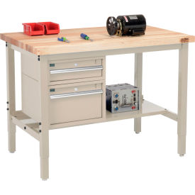 Global Industrial 319277TN Global Industrial™ 48"W x 30"D Production Workbench - Maple Square Edge - Drawers & Shelf - Tan image.