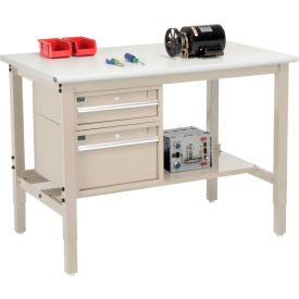 Global Industrial 319291TN Global Industrial™ 48"W x 36"D Production Workbench - ESD Safety Edge - Drawers & Shelf - Tan image.