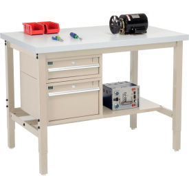 Global Industrial 319282TN Global Industrial™ 48 x 30 Production Workbench - Laminate Square Edge - Drawers & Shelf - Tan image.