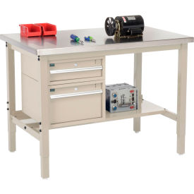 Global Industrial 319286TN Global Industrial™ 48"W x 30"D Production Workbench - SS Square Edge with Drawers & Shelf - Tan image.