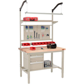 Global Industrial 319297TN Global Industrial™ 48"W x 30"D Production Workbench - Maple Square Edge Complete Bench - Tan image.