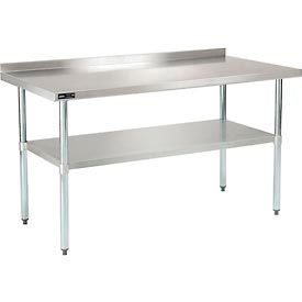 Global Industrial 319060 Global Industrial™ 430 Stainless Steel Table, 60 x 30", Undershelf, 2" Backsplash image.