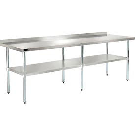 Global Industrial 319062 Global Industrial™ 430 Stainless Steel Table, 96 x 30", Undershelf, 2" Backsplash image.