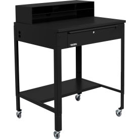 Global Industrial 319355CBK Global Industrial™ Flat Surfaced Mobile Shop Desk w/ Pigeonhole Riser, 34-1/2"W x 30"D, Black image.
