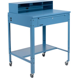 Global Industrial 319355CBL Global Industrial™ Flat Surfaced Mobile Shop Desk w/ Pigeonhole Riser, 34-1/2"W x 30"D, Blue image.