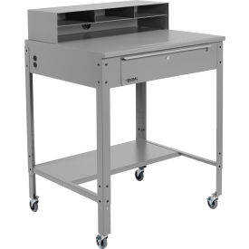 Global Industrial 319392CGY Global Industrial™ Flat Mobile Shop Desk w/ Pigeonhole Riser, 34-1/2"W x 30"D, Gray image.