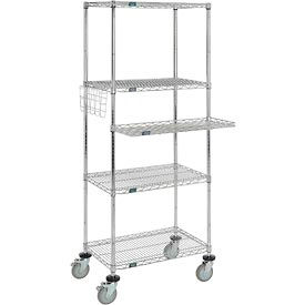 Global Industrial 695437 Nexel™ 4-Shelf Mobile Wire Computer Workstation w/ Cantilever Tray, 30"W x 18"D x 79"H, Chrome image.