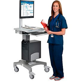 Global Industrial 695436 Global Industrial™ Mobile Sit-Stand Computer Workstation, Gray image.