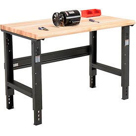 Global Industrial 319081 Global Industrial™ Adjustable Height Workbench, 48 x 36", Maple Safety Edge, Black image.