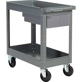 Global Industrial 988836 Global Industrial™ Stock Cart w/1 Drawer & 2 Shelves, 500 lb. Cap, 30"L x 16"W x 32"H, Gray image.