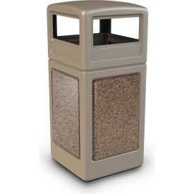 Dci  Marketing 72041599 PolyTec™  Square Waste Container w/Dome Lid - Beige w/Riverstone Stone Panels, 42-Gallon image.