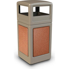 Dci  Marketing 72041699 PolyTec™  Square Waste Container w/Dome Lid - Beige w/Sedona Stone Panels, 42-Gallon image.