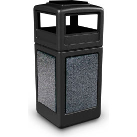 Dci  Marketing 72051399 PolyTec™ Square Waste Container, Ashtray Lid, Black w/Pepperstone Stone Panels, 42-Gallon image.