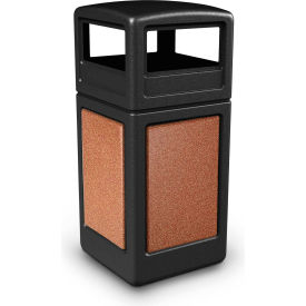 Dci  Marketing 72041499 PolyTec™  Square Waste Container with Dome Lid - Black with Sedona Stone Panels, 42-Gallon image.