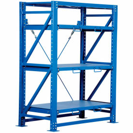 Vestil Manufacturing VRSOR-54 Vestil™ 3 Shelf, Heavy Duty Roll-Out Steel Shelving Unit, Starter, 57"W x 32"D x 80"H, Blue image.